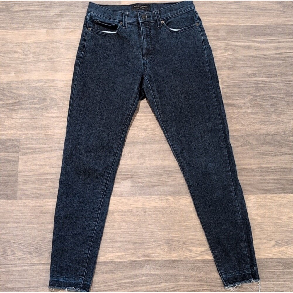Banana Republic Women's High Rise Skinny Jeans - Dark Blue Raw Hem, 5-Pocket